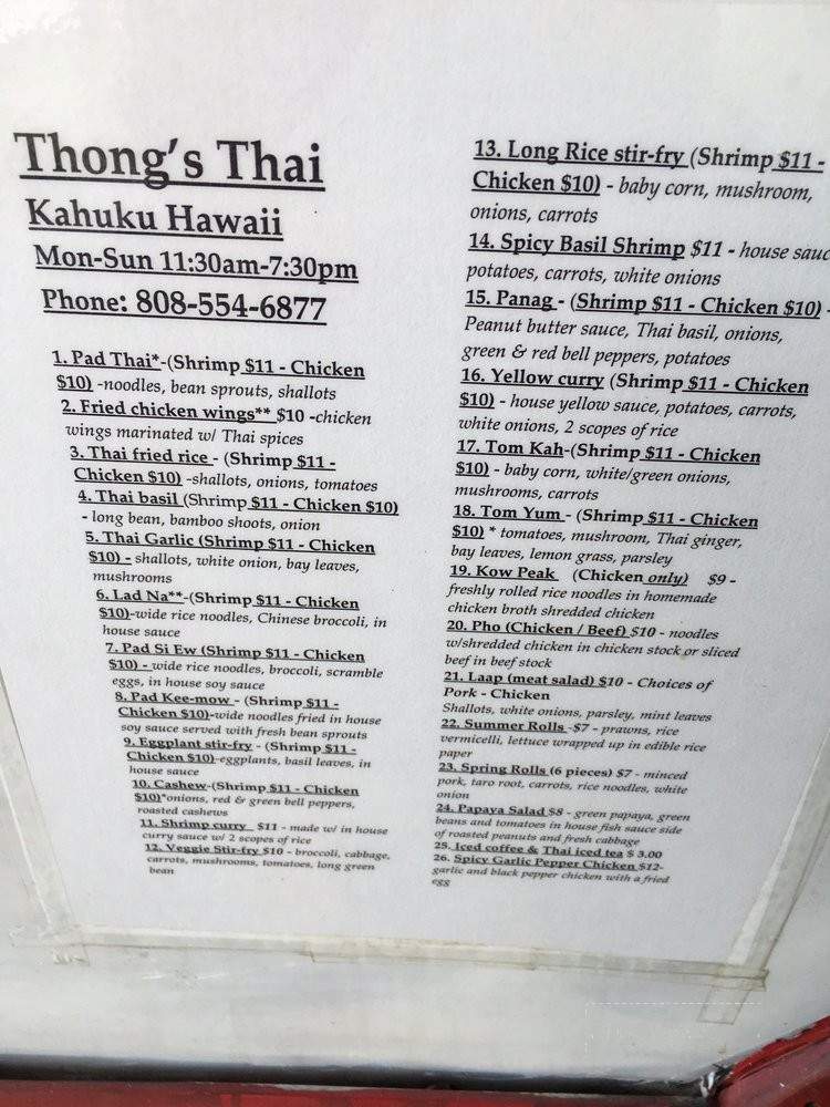 Thong's Thai - Kahuku, HI menu_pic