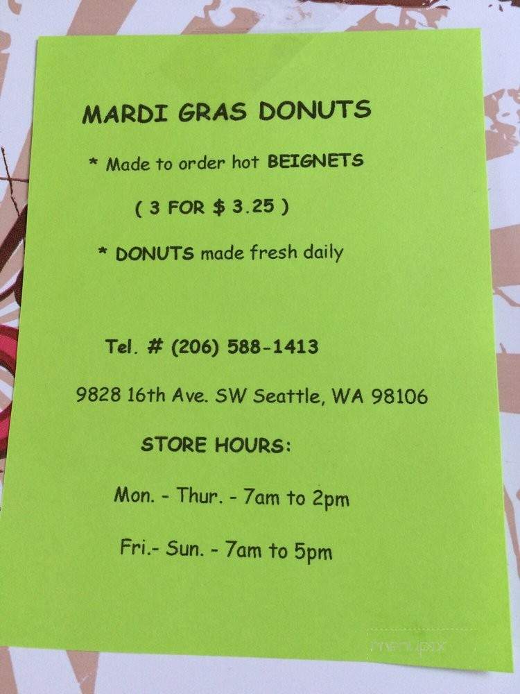 Mardi Gras Donuts - Seattle, WA menu_pic