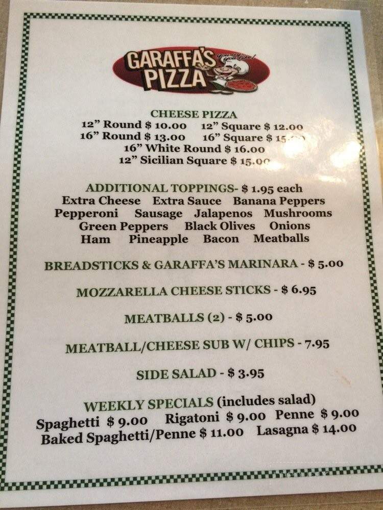 Garaffa's Pizza - Fredericksburg, VA menu_pic
