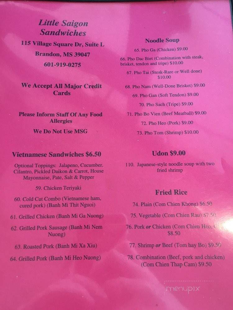 Little Saigon Sandwiches And Sushi - Brandon, MS menu_pic