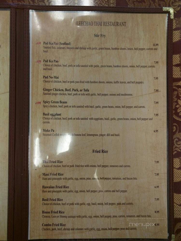 LeeChao Thai Restaurant - Dixon, CA menu_pic