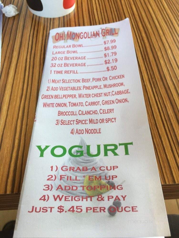Oh! Mongolian Grill - Westminster, CA menu_pic