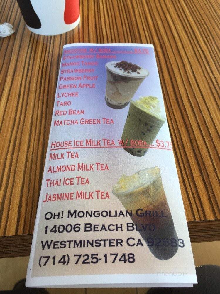 Oh! Mongolian Grill - Westminster, CA menu_pic