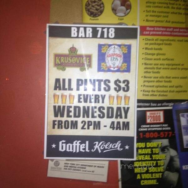 Bar 718 - Brooklyn, NY menu_pic