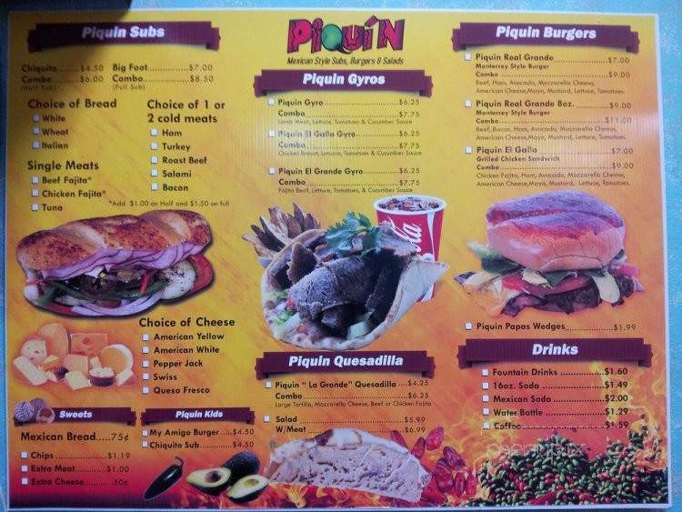 Piquin Mexican Style Subs - Houston, TX menu_pic