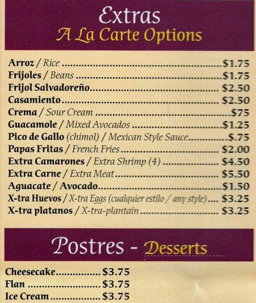El Tazumal - San Rafael, CA menu_pic
