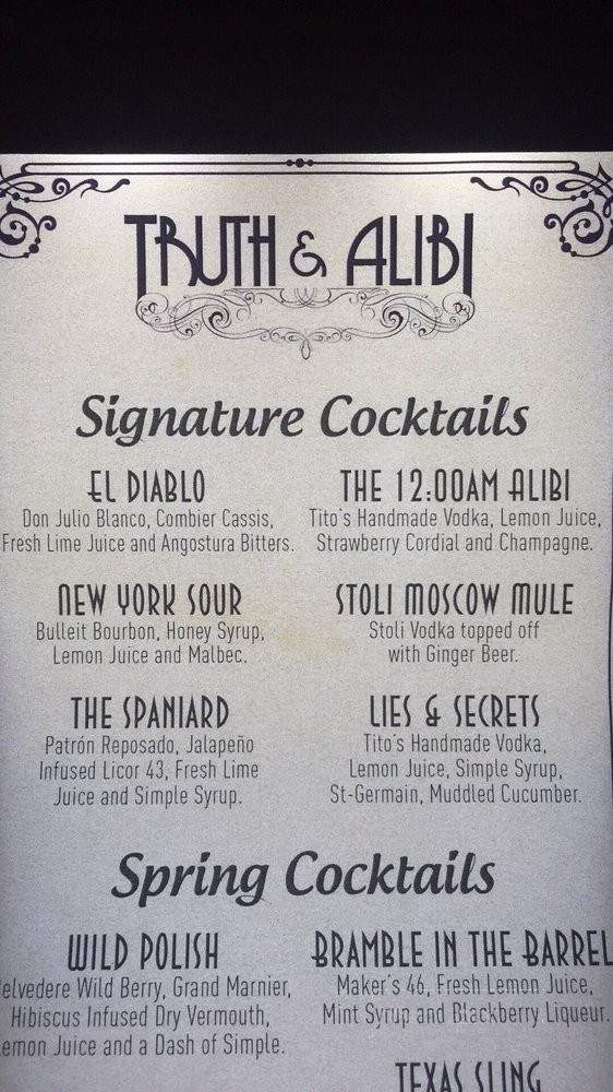 Truth & Alibi - Dallas, TX menu_pic