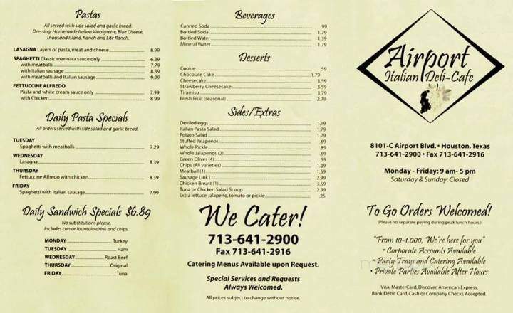 Airport Italian Deli - Houston, TX menu_pic