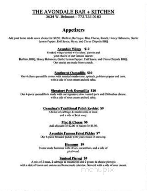 The Avondale Coffee & Grill House - Chicago, IL menu_pic