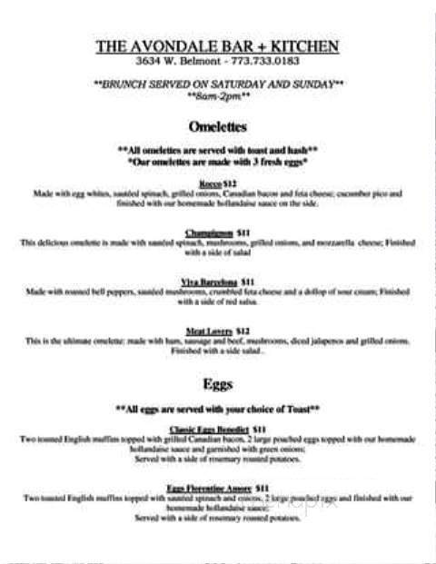 The Avondale Coffee & Grill House - Chicago, IL menu_pic