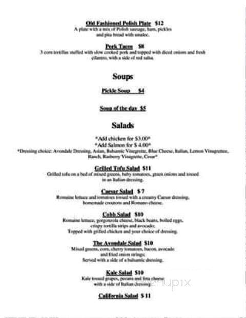 The Avondale Coffee & Grill House - Chicago, IL menu_pic