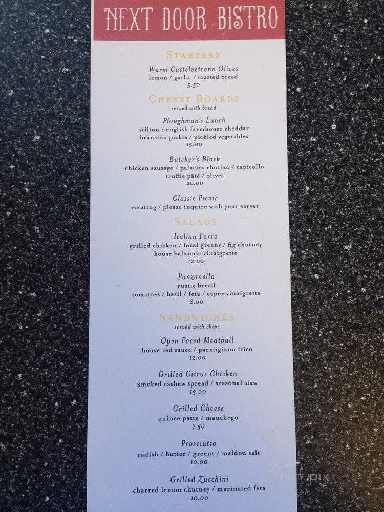 Next Door Bistro - Paso Robles, CA menu_pic