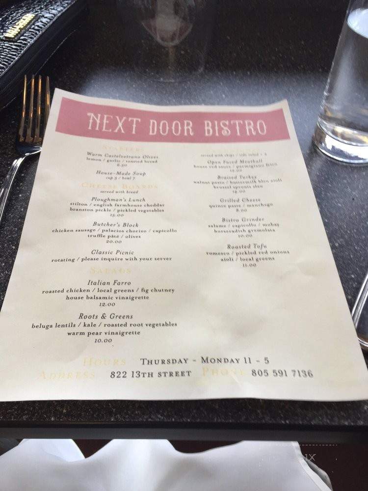 Next Door Bistro - Paso Robles, CA menu_pic