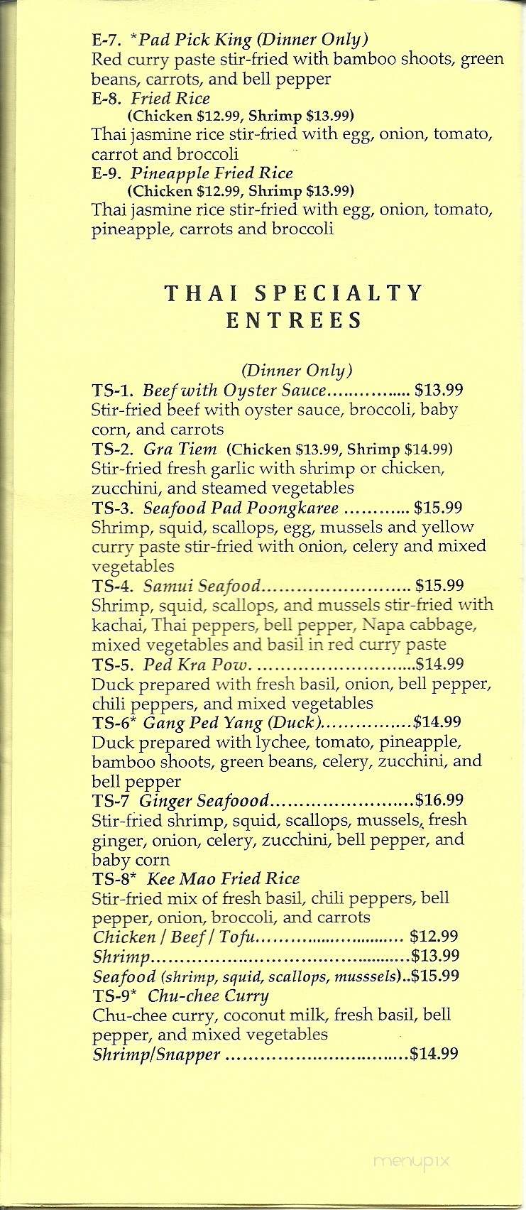 Baan Thai Cuisine - Asheville, NC menu_pic