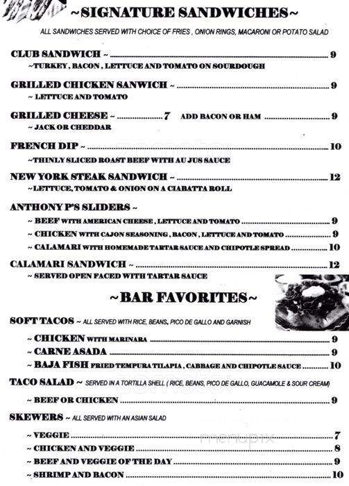 Tony P's - San Jose, CA menu_pic