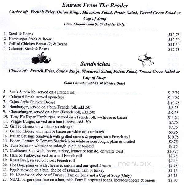 Tony P's - San Jose, CA menu_pic