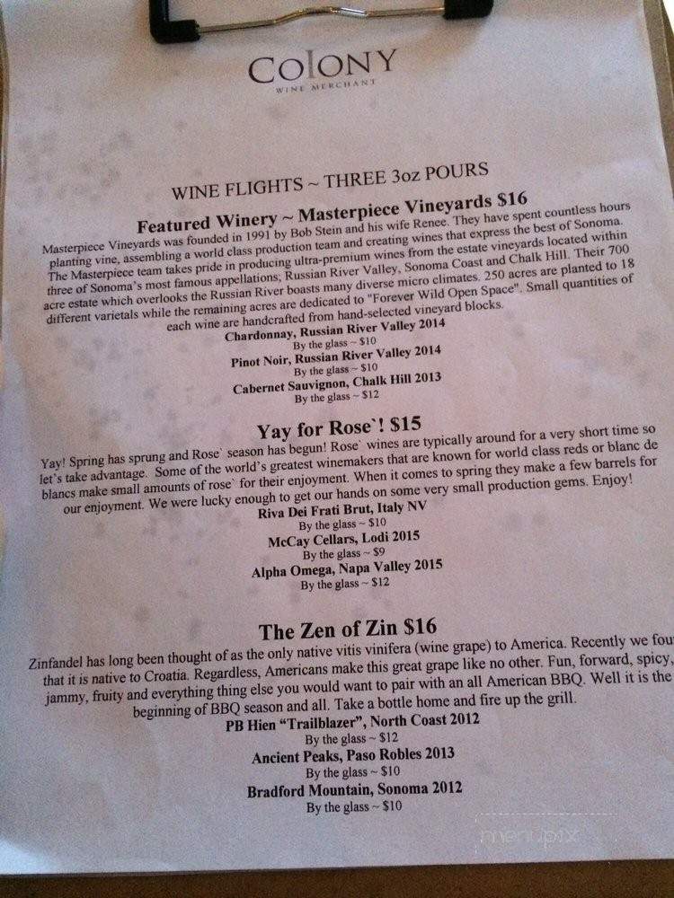 Colony Wine Merchant - Anaheim, CA menu_pic
