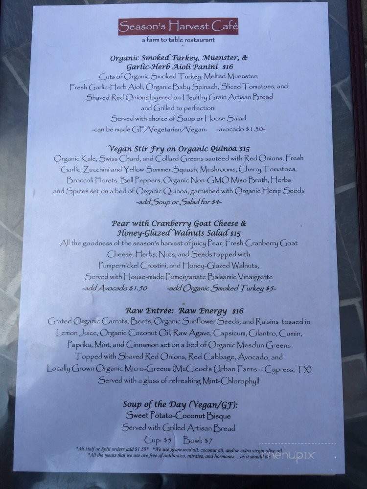 Season's Harvest Cafe - Cypress, TX menu_pic
