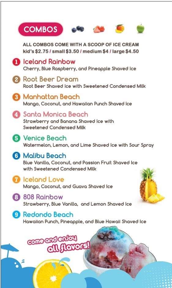 Iceland Hawaiian Shaved Ice - Huntington Park, CA menu_pic