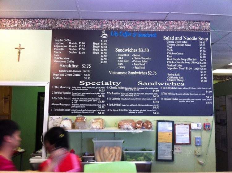 Lily Coffee & Sandwich - Santa Clara, CA menu_pic