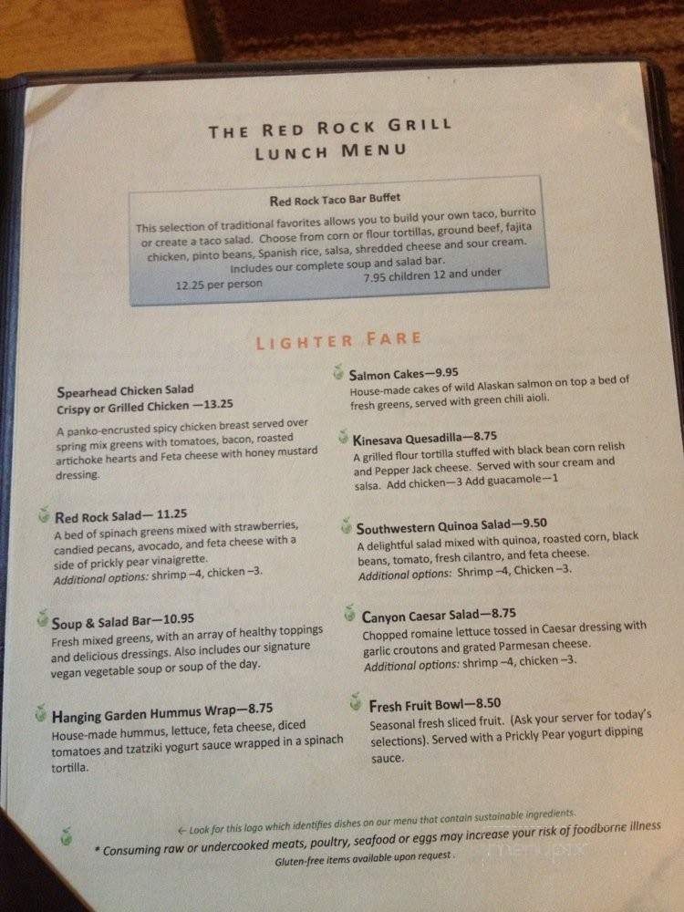 Red Rock Grill - Zion National Park, UT menu_pic