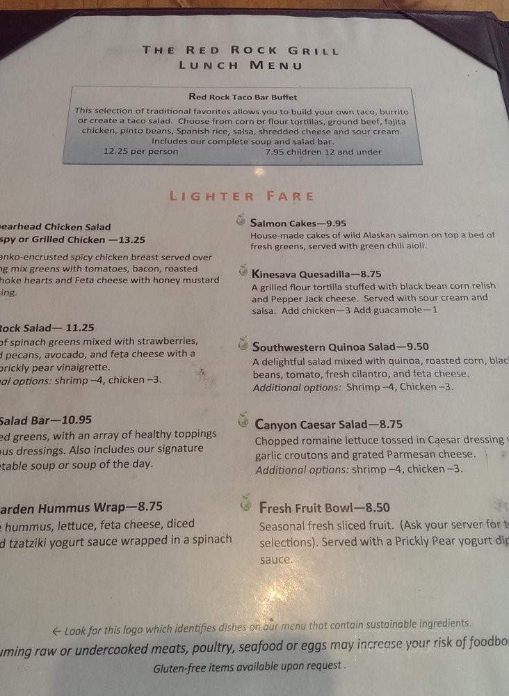 Red Rock Grill - Zion National Park, UT menu_pic