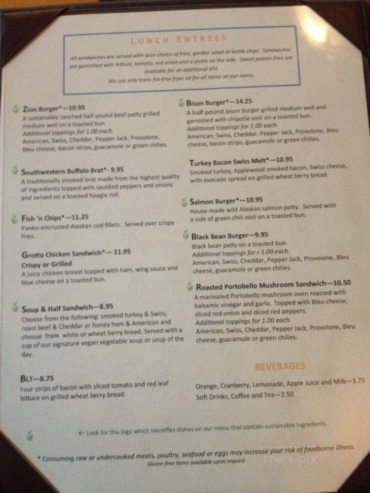 Red Rock Grill - Zion National Park, UT menu_pic