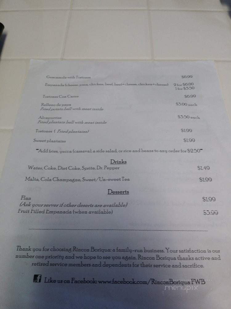 Rincon Boriqua - Fort Walton Beach, FL menu_pic