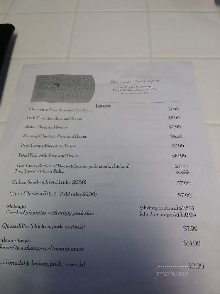 Rincon Boriqua - Fort Walton Beach, FL menu_pic