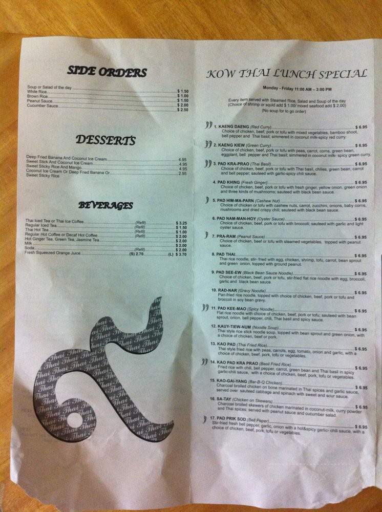Kow Thai Restaurant - Davis, CA menu_pic