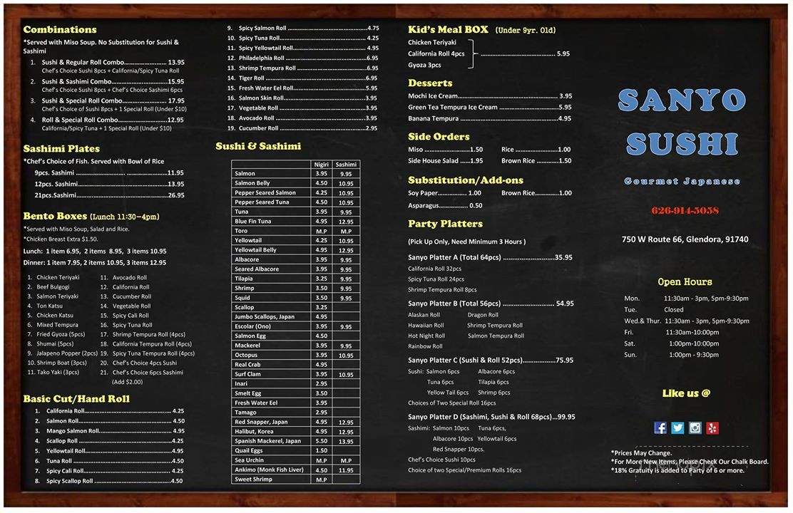 Sanyo Sushi - Glendora, CA menu_pic