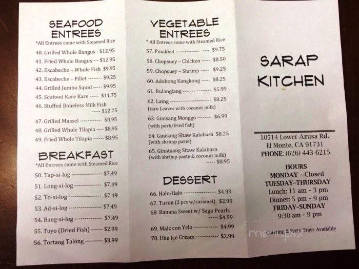 Sarap Kitchen - El Monte, CA menu_pic