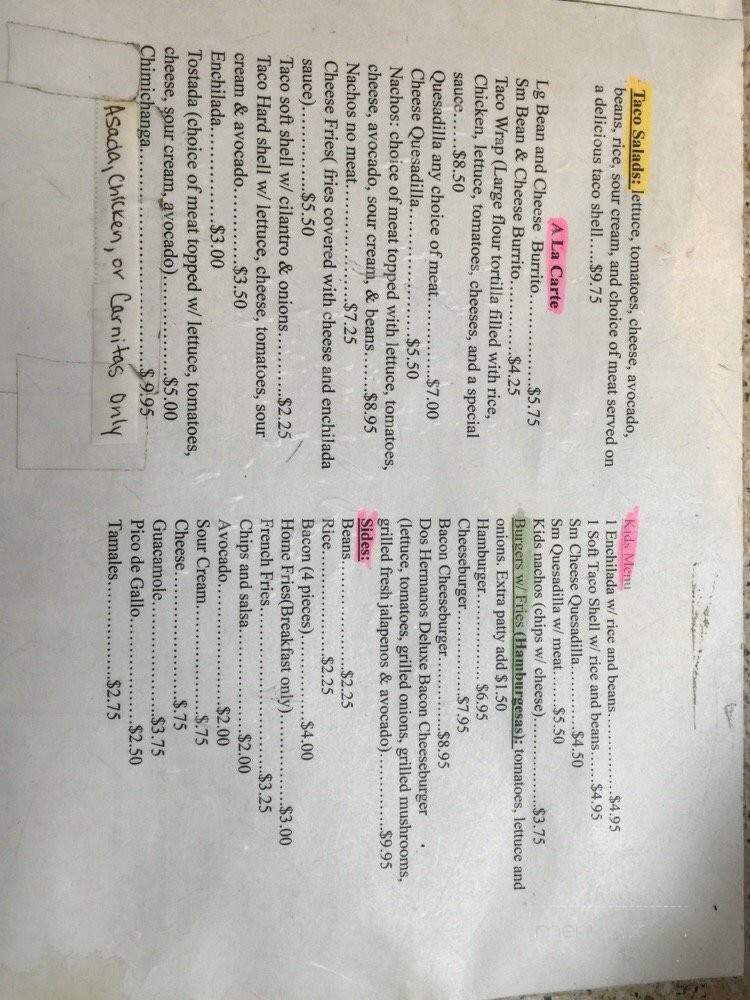 Dos Hermanos - San Miguel, CA menu_pic