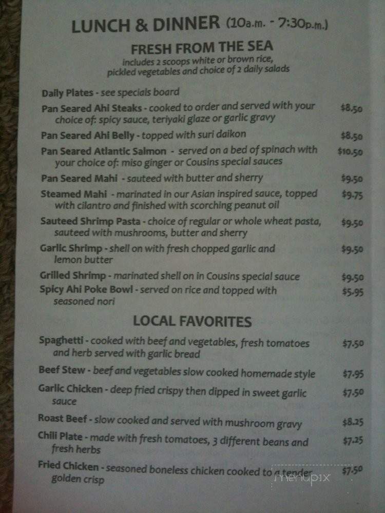 Cousins Seafood & Bento - Hilo, HI menu_pic