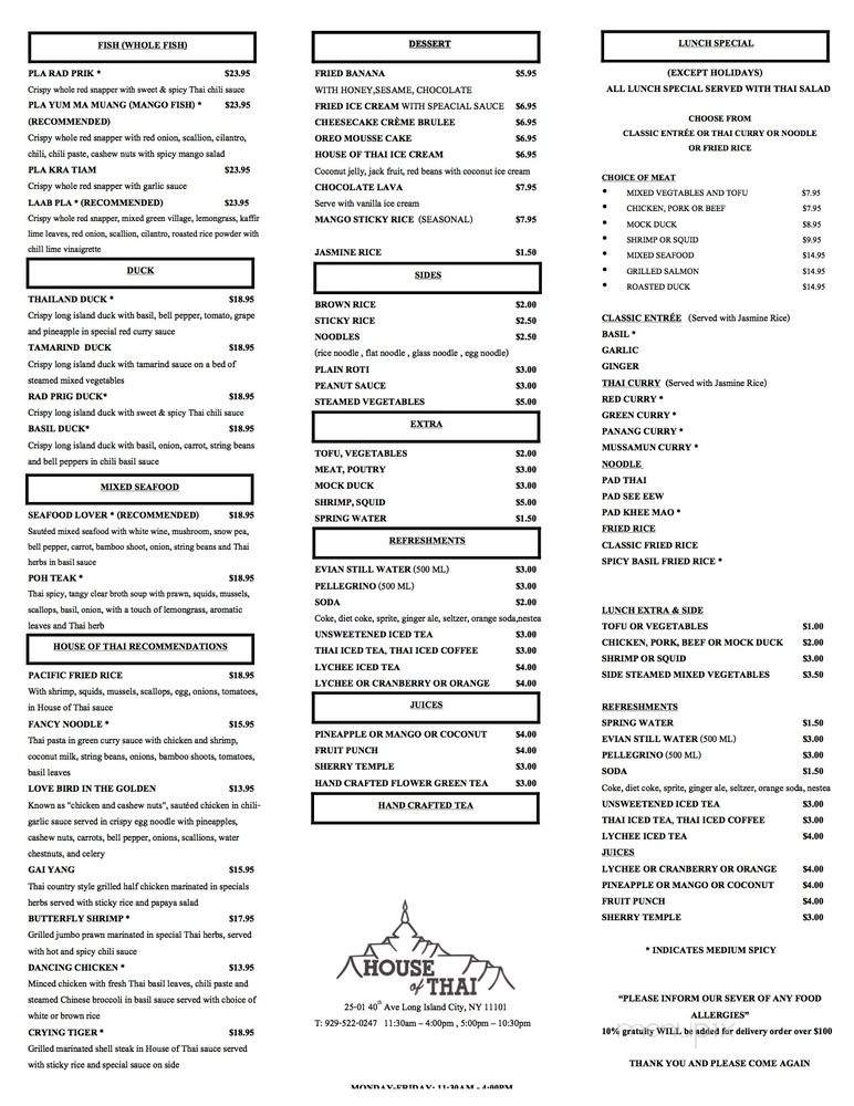 House of Thai - Long Island City, NY menu_pic