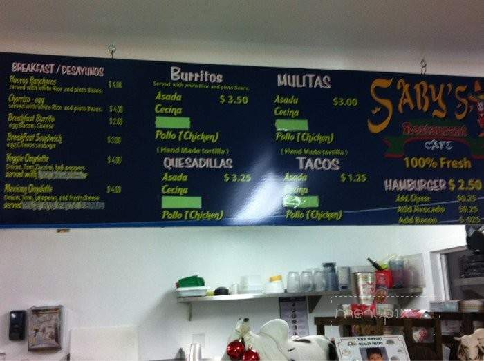 Saby's Cafe - Los Angeles, CA menu_pic