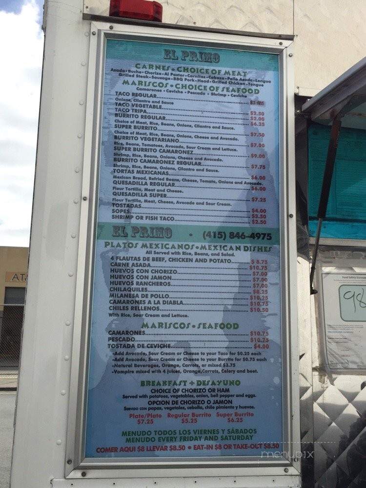 Tacos El Primo - San Francisco, CA menu_pic