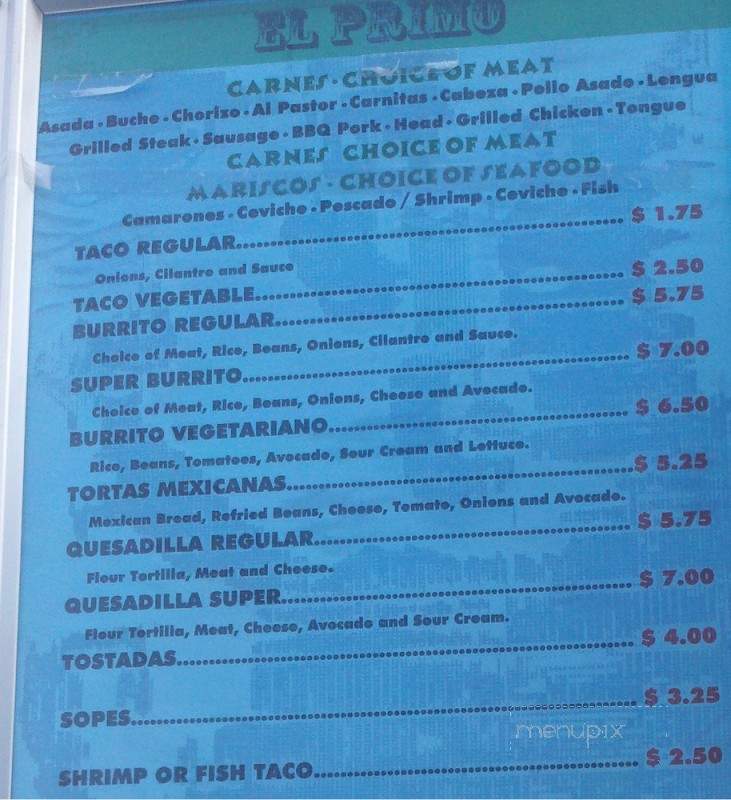 Tacos El Primo - San Francisco, CA menu_pic