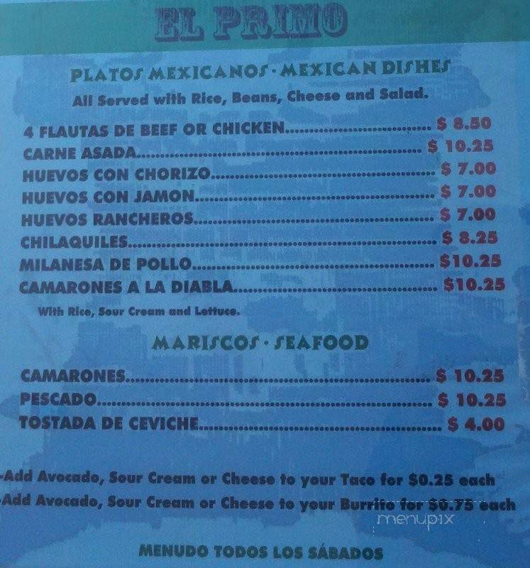 Tacos El Primo - San Francisco, CA menu_pic