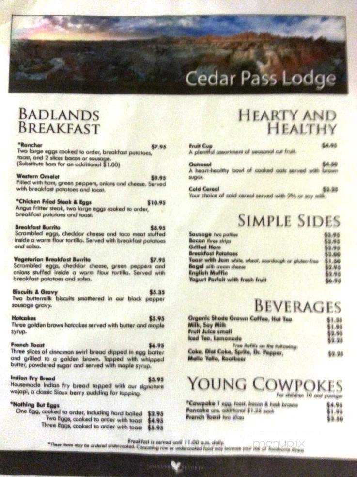 Cedar Pass Lodge Cafe - Interior, SD menu_pic