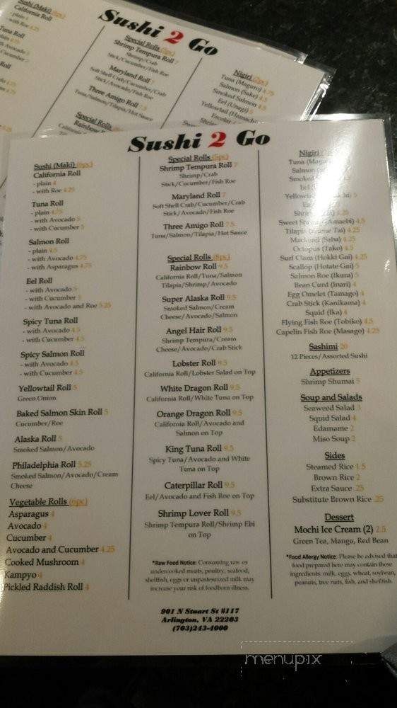Sushi 2 Go - Arlington, VA menu_pic