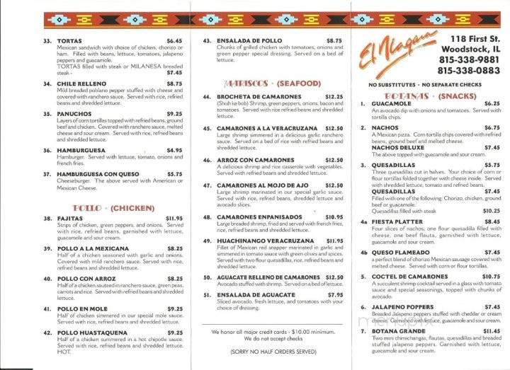 El Niagara Mexican Restaurant - Woodstock, IL menu_pic