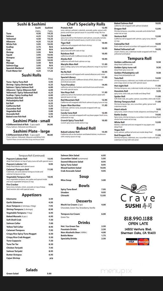 Crave Cafe Sushi - Los Angeles, CA menu_pic