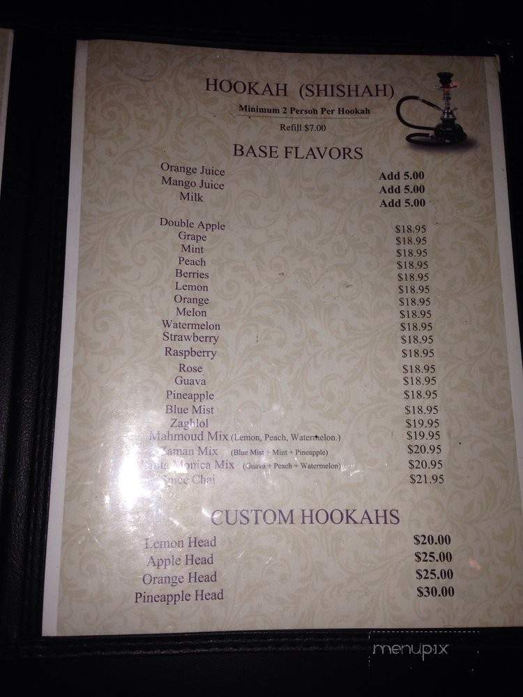 Zaman Ultra Hookah Lounge - Los Angeles, CA menu_pic