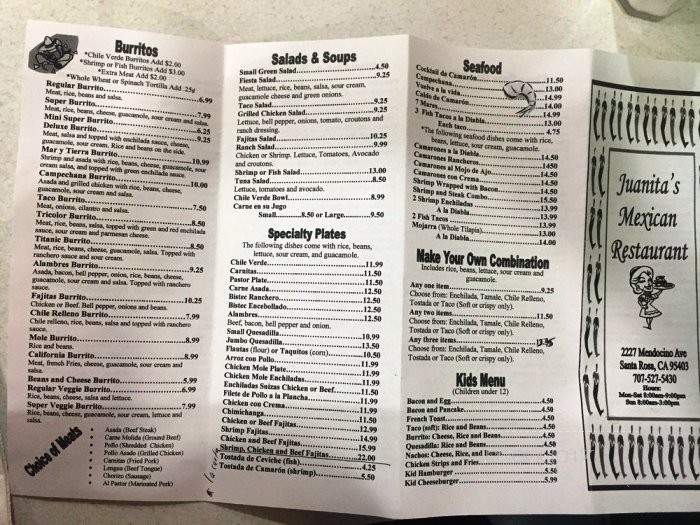 Juanita's Mexican Restraunt - Santa Rosa, CA menu_pic