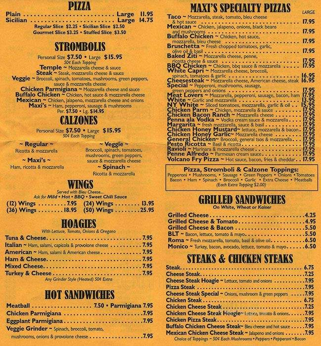 Maxi's Pizza Subs and Bar - Philadelphia, PA menu_pic