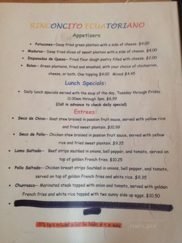 Rinconcito Ecuatoriano - Lawndale, CA menu_pic