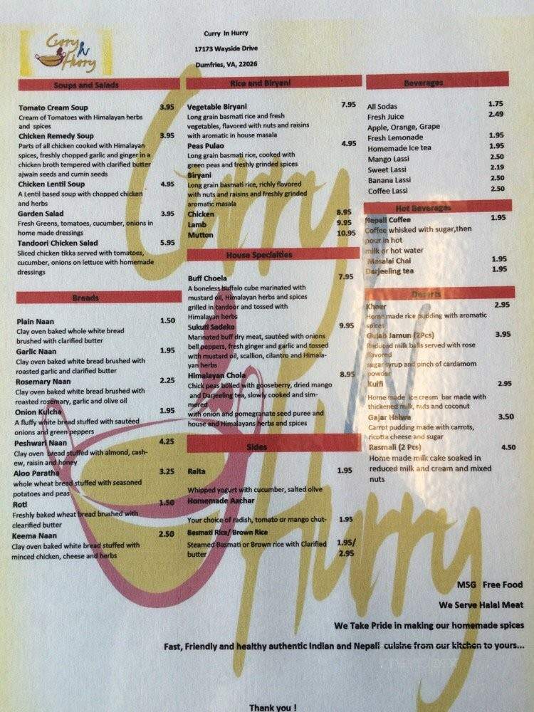 Curry In Hurry - Dumfries, VA menu_pic