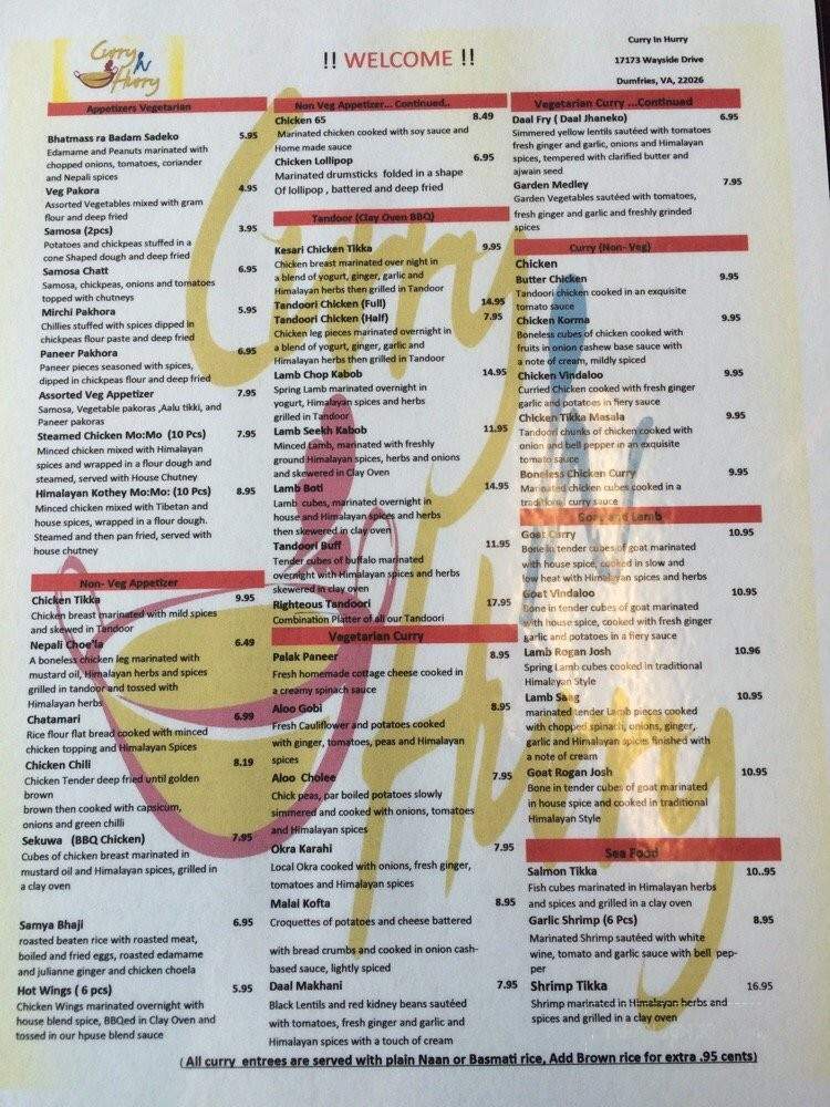 Curry In Hurry - Dumfries, VA menu_pic