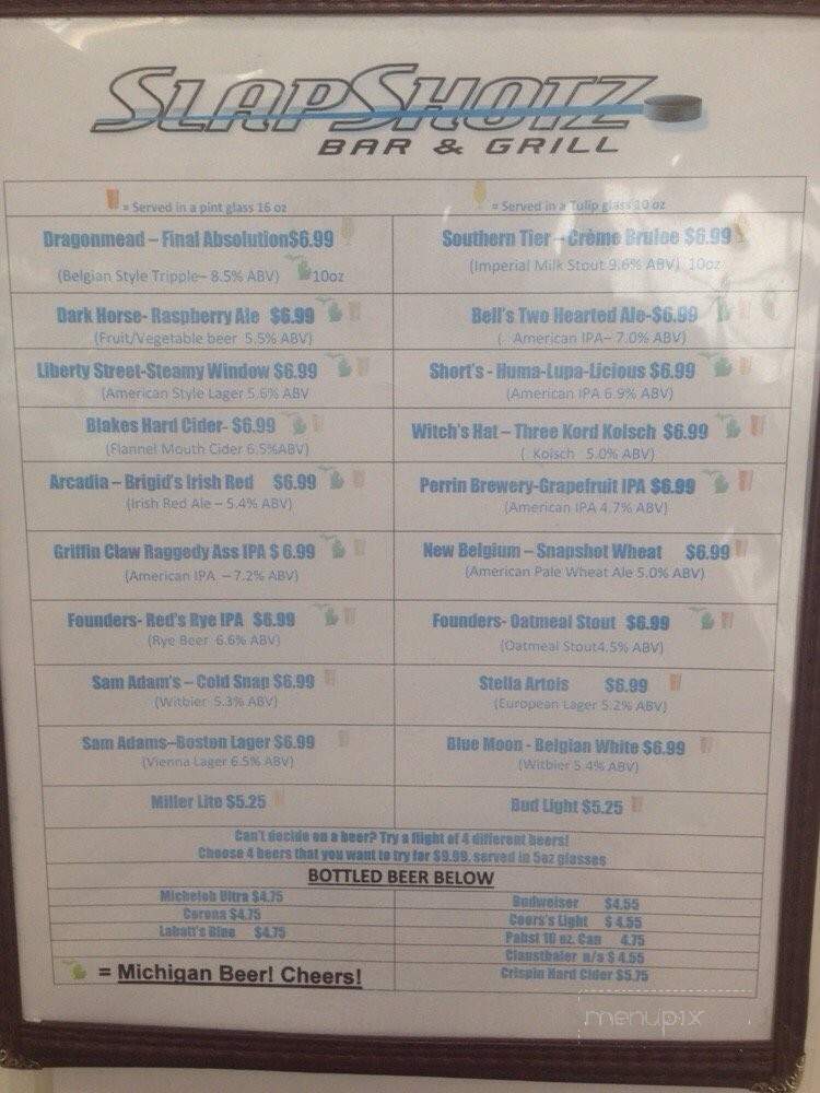 Slapshotz Bar & Grill - Detroit, MI menu_pic